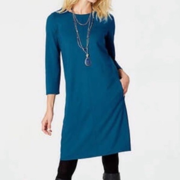 PureJill J. Jill Blue Ponte Dress Pockets Pima cotton modal Size medium petite - Picture 11 of 11